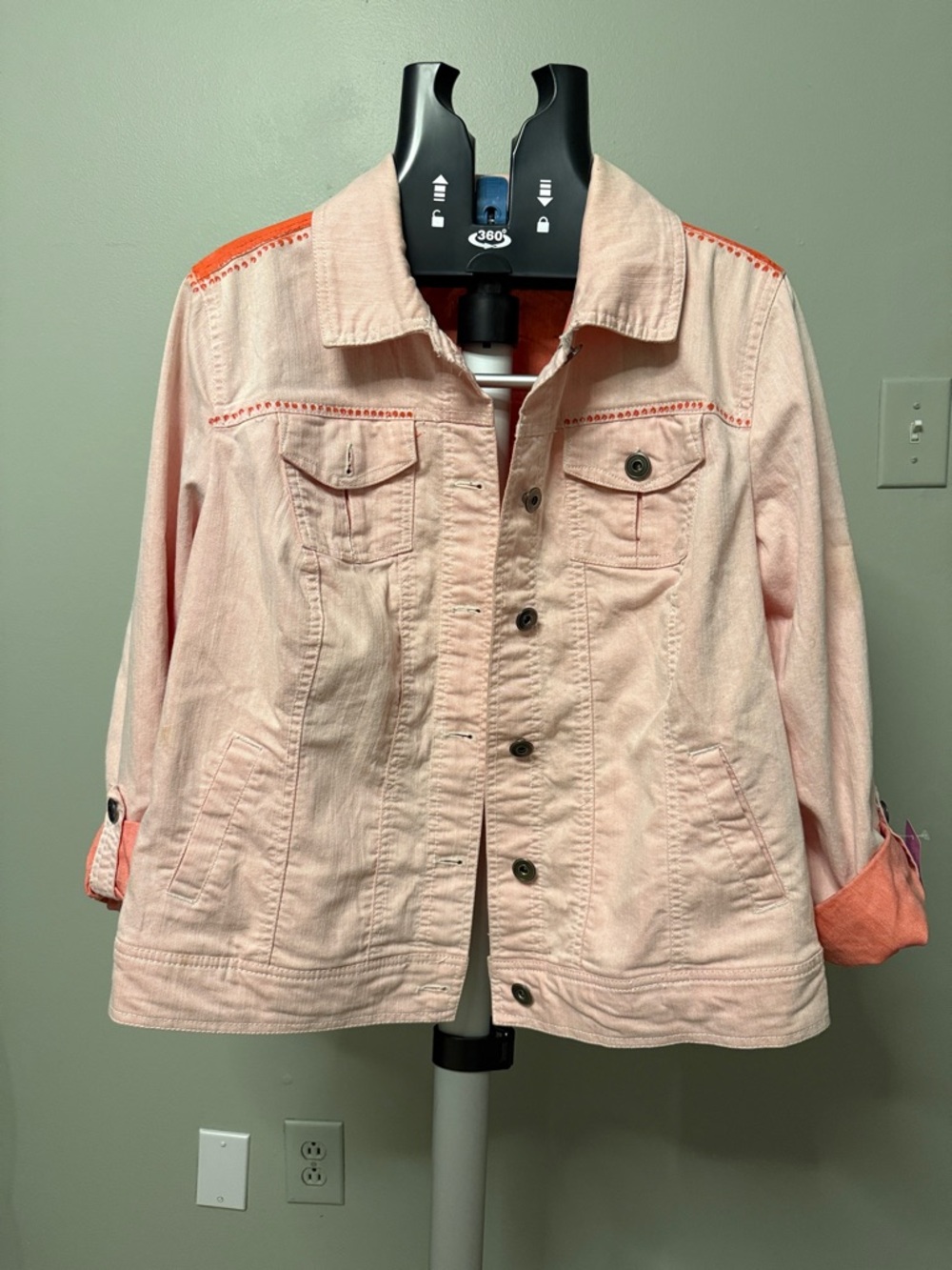 Roz & Ali Pink and Coral Hand-Painted Denim Jacket - Picture 3 of 6